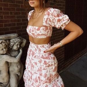 WeWoreWhat Coco Puff Sleeve Smocked Square Neck Crop Top Toile Terracotta
